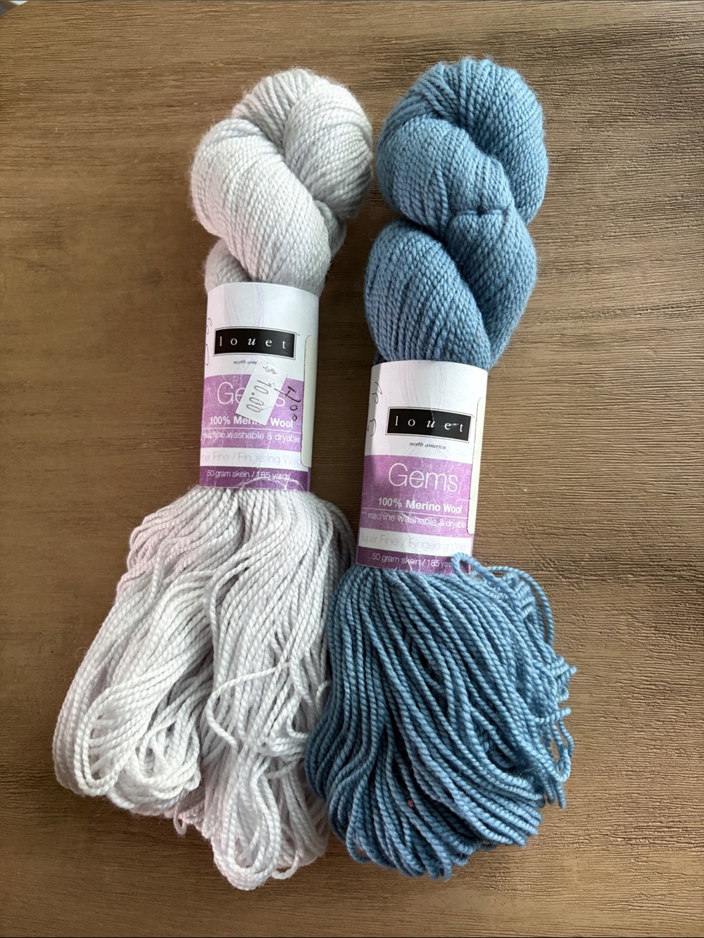 NWT Louet Gems 100% Merino Wool Yarn Skeins - Light Gray & Dusty Blue